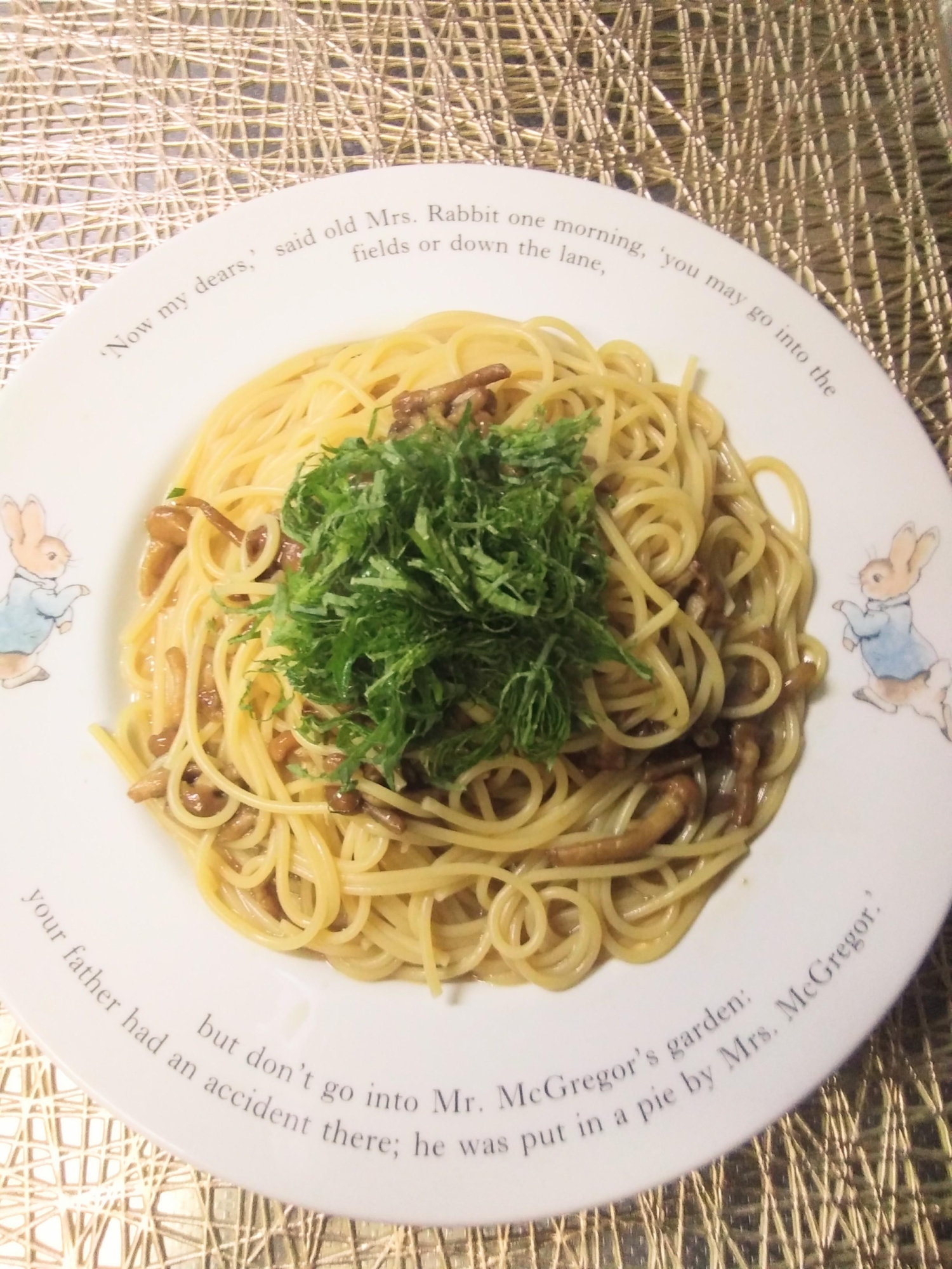 なめこと大葉の和風パスタ