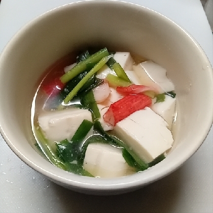 豆腐、カニカマ、ニラのあんかけ