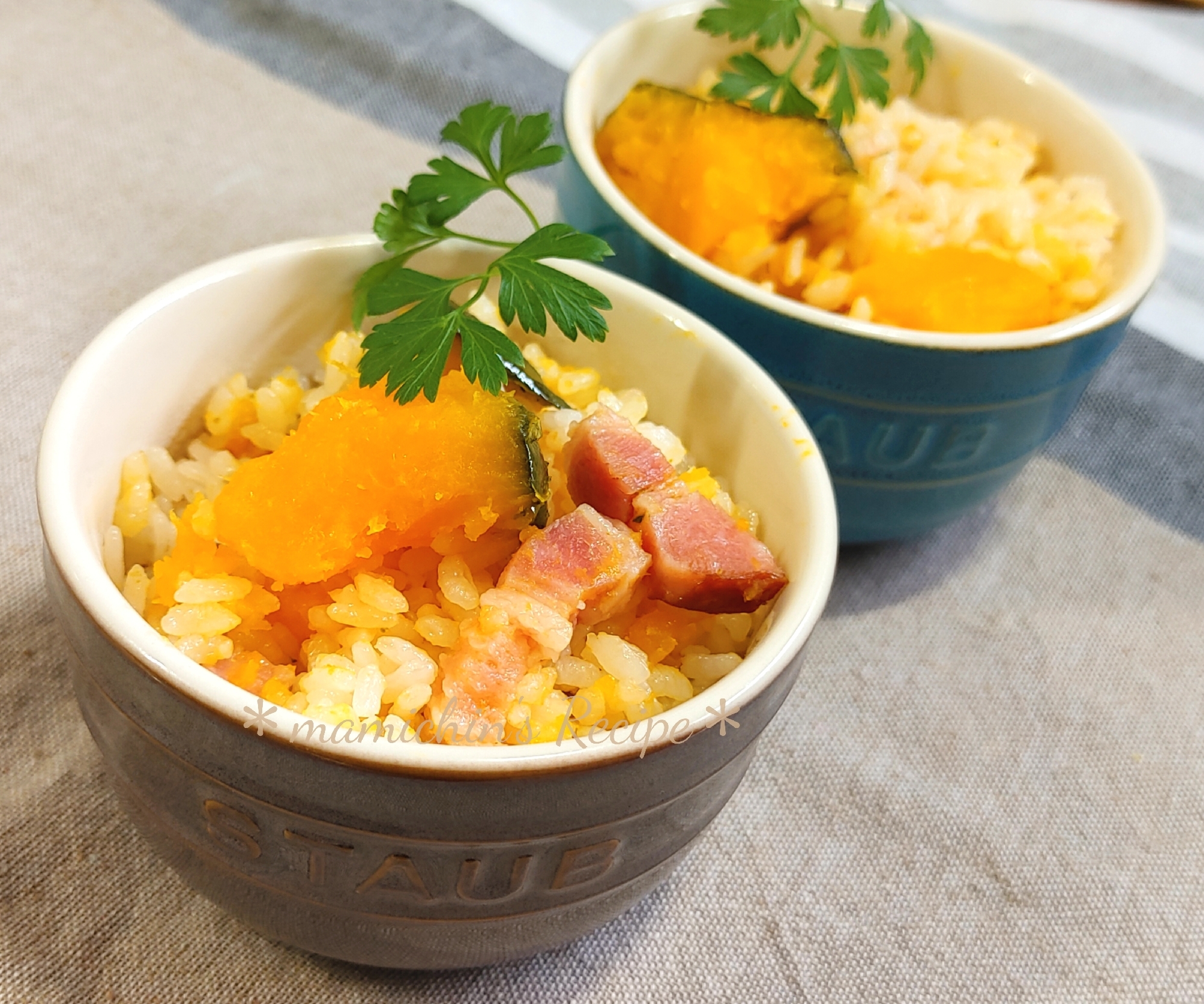 かぼちゃとベーコンの炊き込みご飯(洋風仕立て)