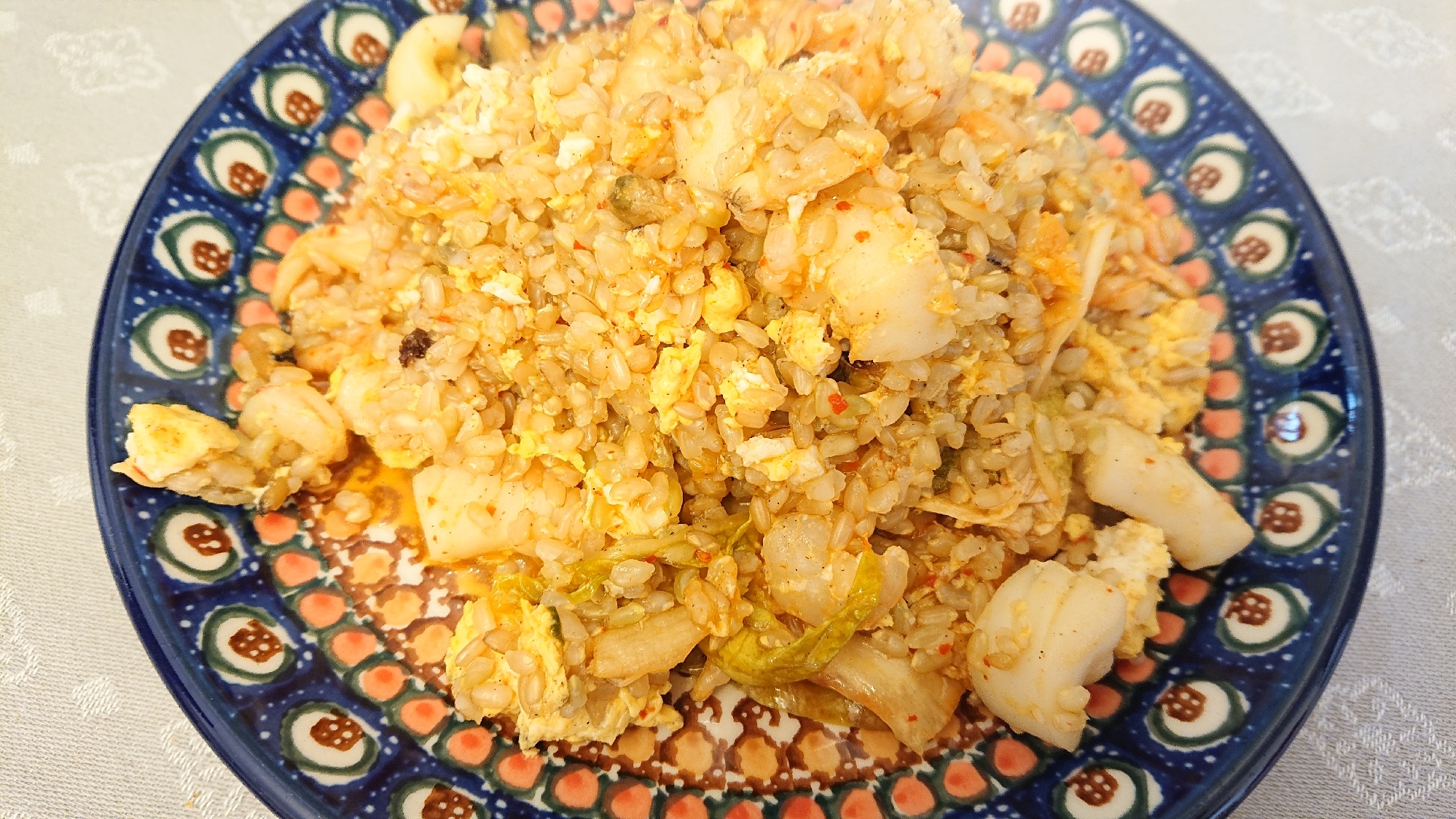 クラゲとシーフードミックスで⭐キムチ炒飯