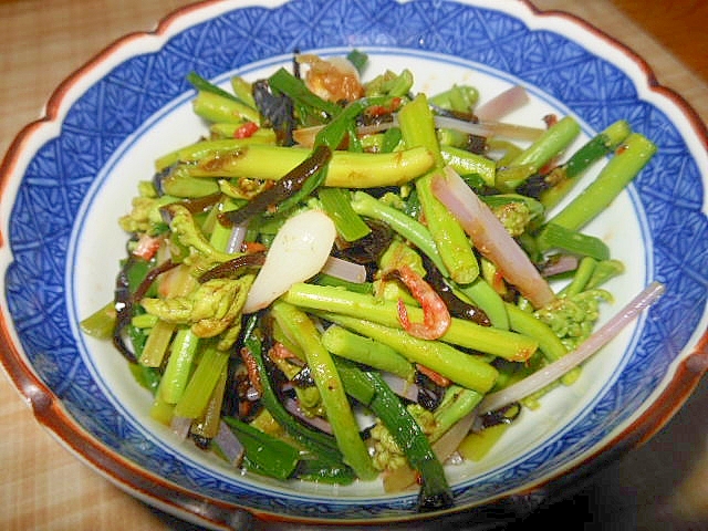 旬の食～のびる（野蒜）＋わらびの塩昆布和え