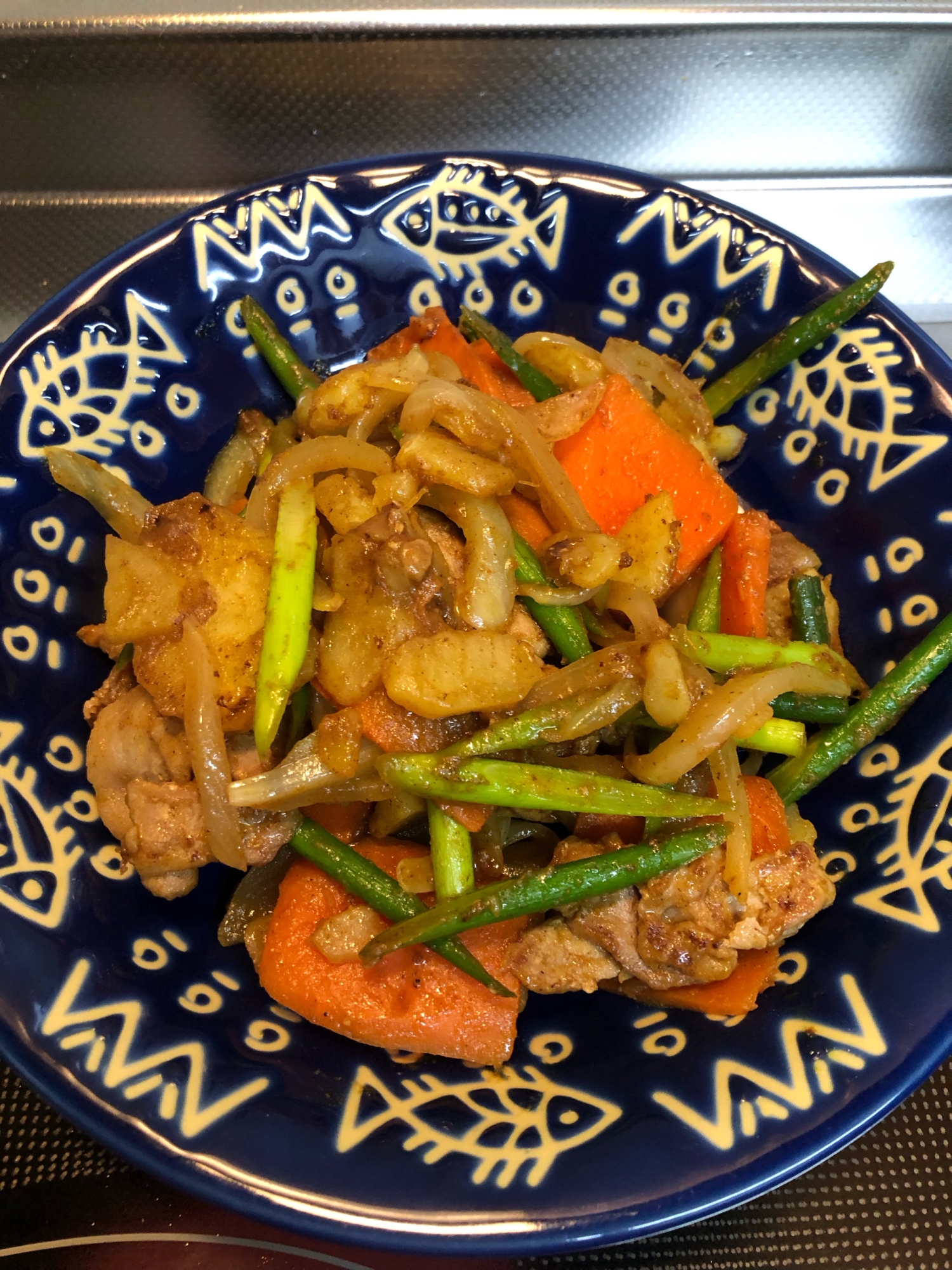 時短♪豚肉とニンニクの芽のカレーソテー^_^