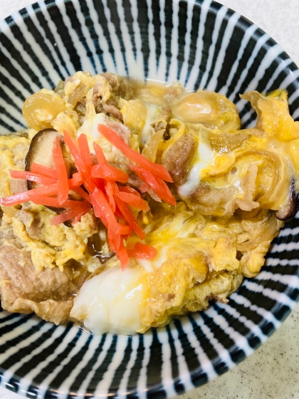 フライパンで人数分一挙に作る♪♪玉子丼作り