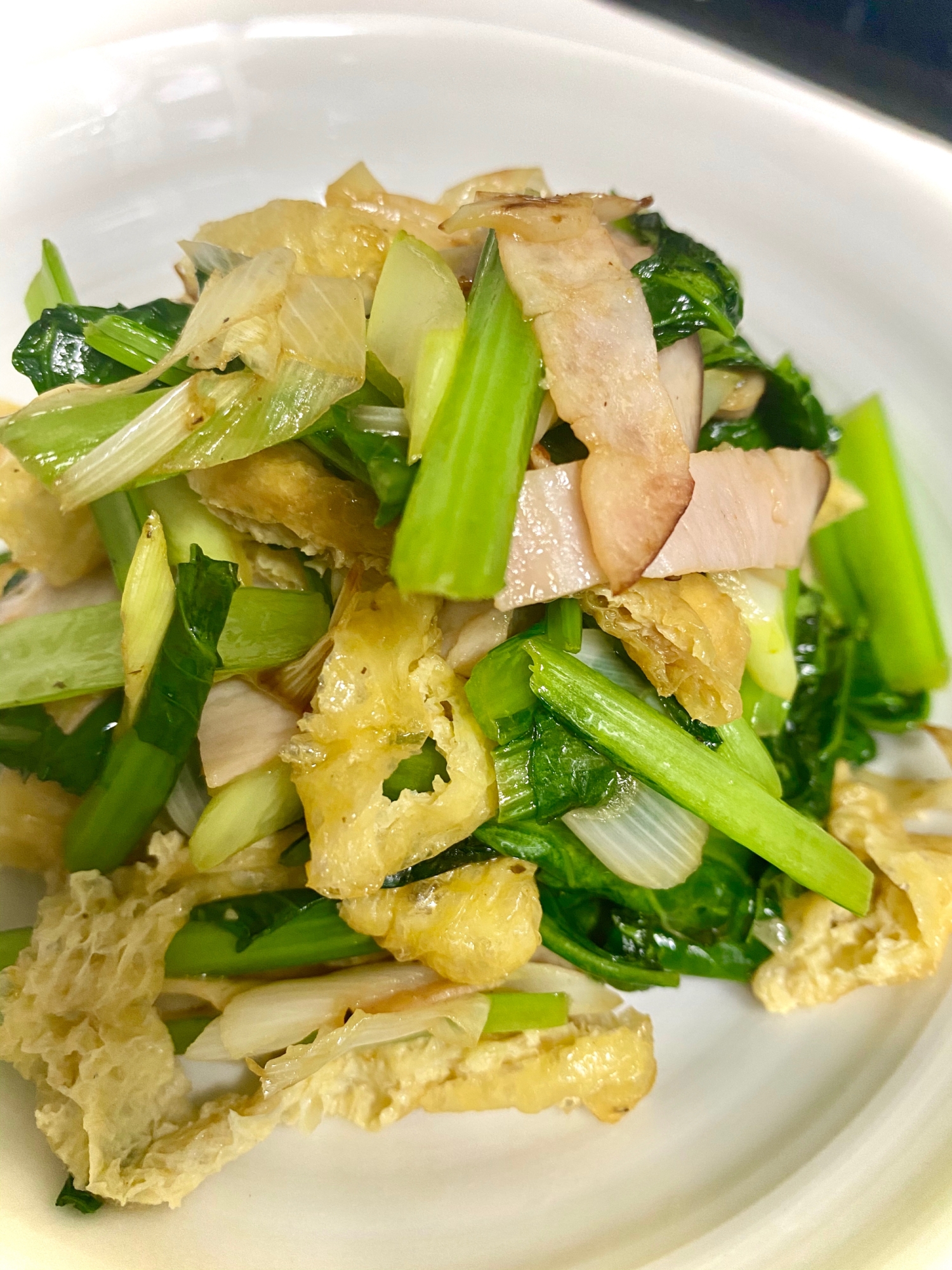 小松菜と油揚げのバター醤油