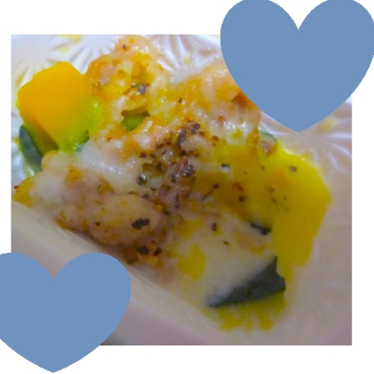 かぼちゃとスライス玉ねぎのチーズ焼き