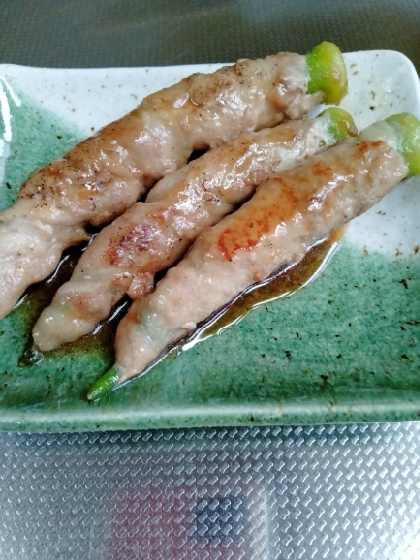 オクラの肉巻き　甘辛焼き