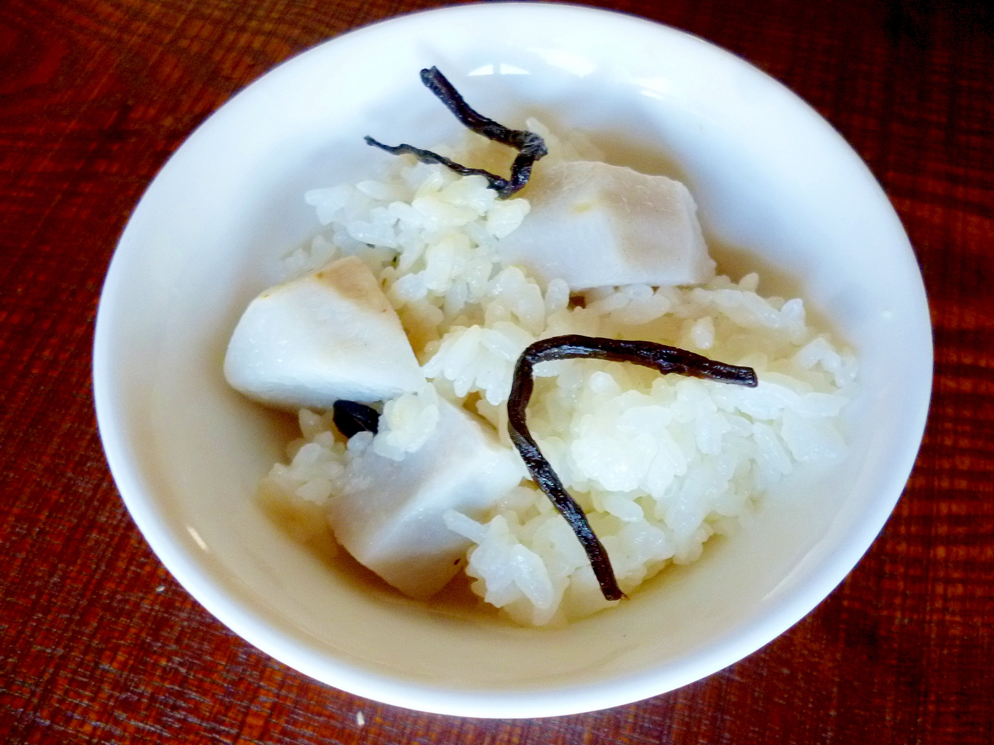 里芋と塩昆布のご飯♩