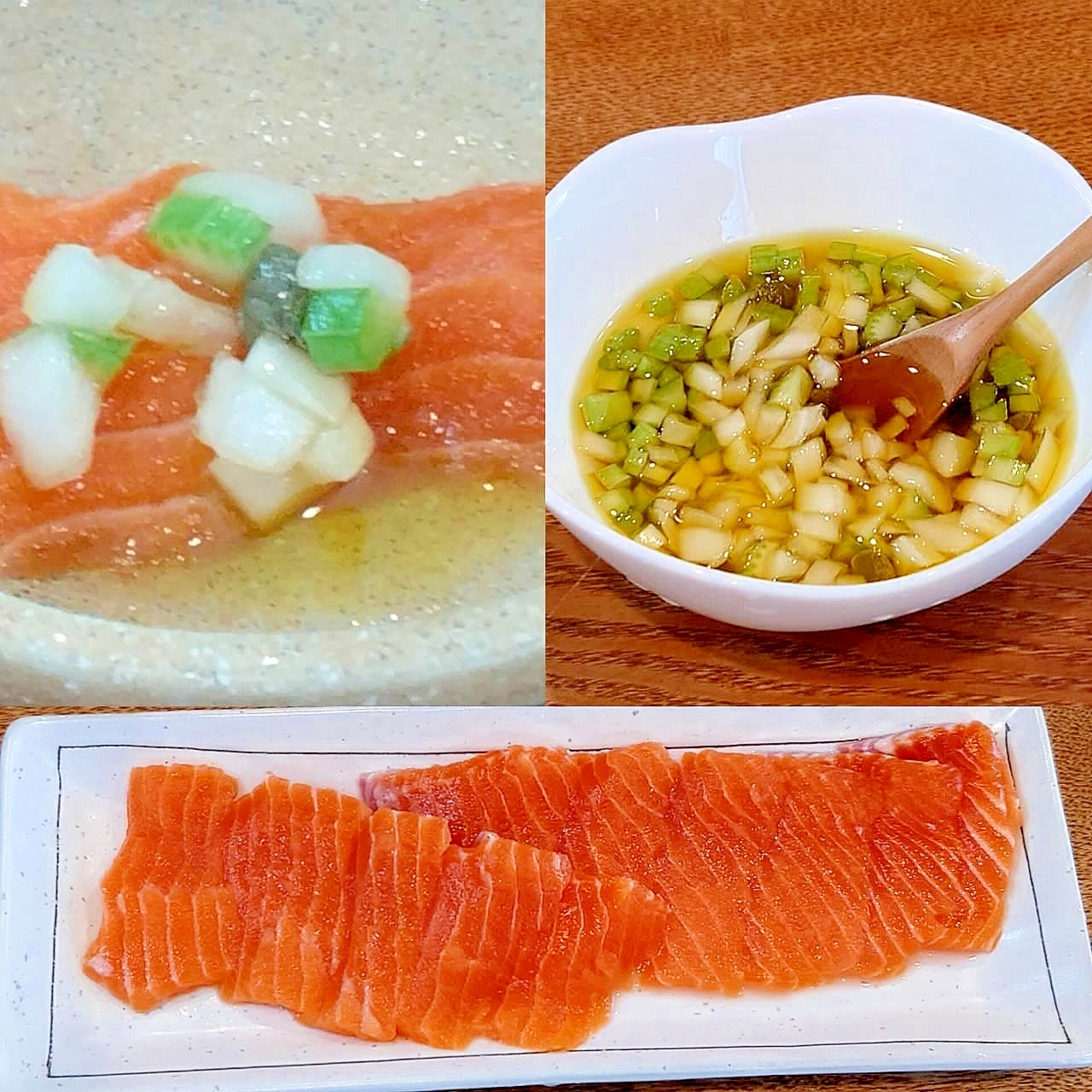 ニジマス魚醤のタルタル風刺身（職員TK考案レシピ）