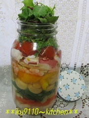 簡単!楽し♪可愛♪彩りエビ・タコのジャーサラダ♪