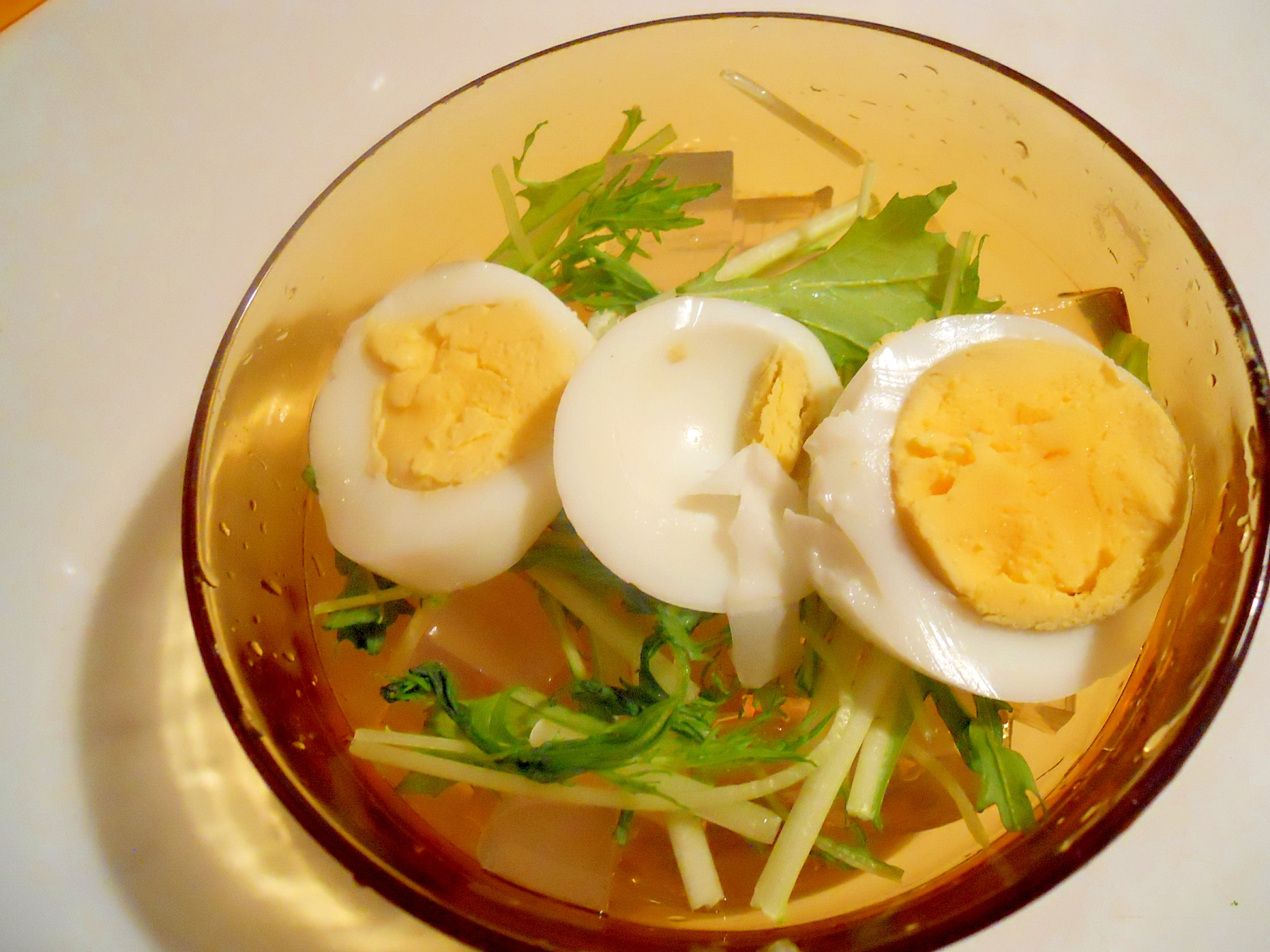 青じそドレで☆水菜とゆで卵の寒天サラダ