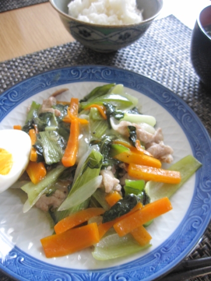 チンゲン菜とたっぷり野菜の塩あん炒め