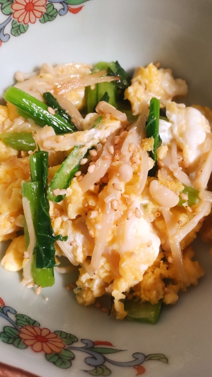 ピリ辛ᕷ˖小松菜とえのきの卵炒めꕤ୭*