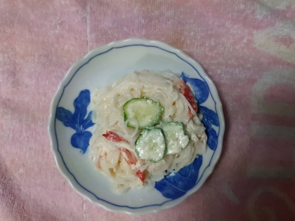 きゅうりカニかま入れて素麺サラダ