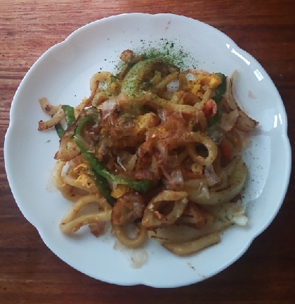 ちくわとみょうがだけの焼きうどん