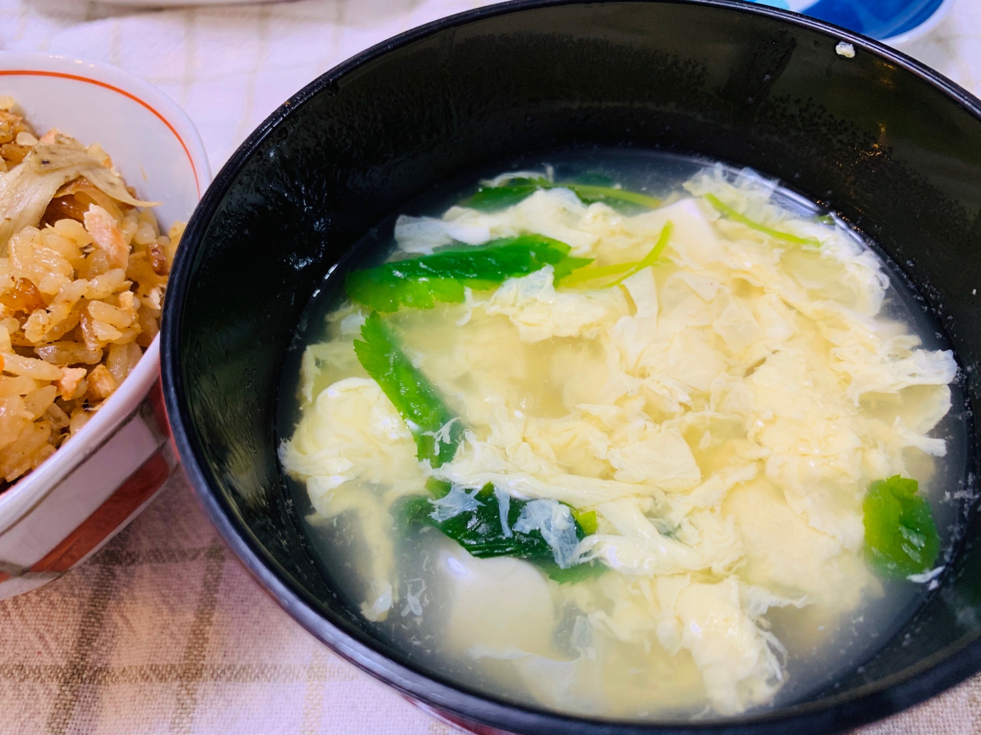 毎日の献立☆豆腐と三つ葉のかきたま汁