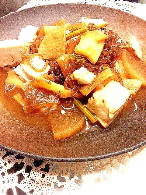 魚の煮汁リメイク♪　野菜と豆腐のさっと煮