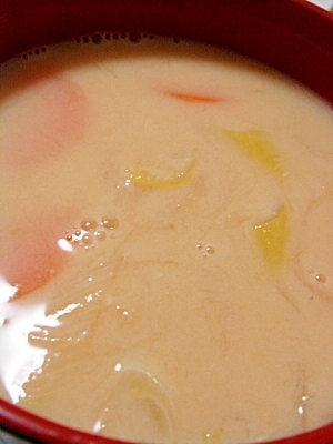 ねぎとにんじんの豆乳味噌スープ