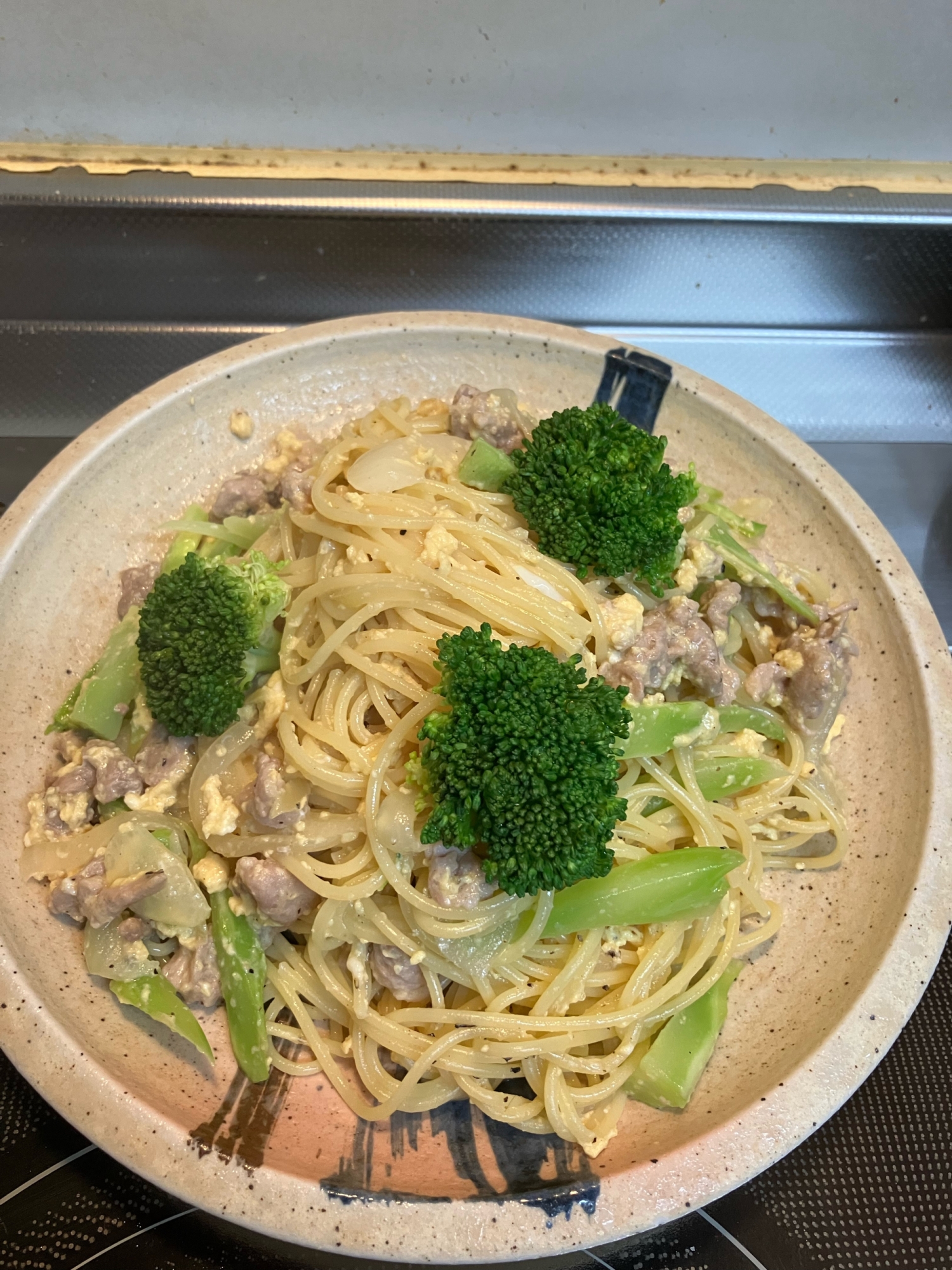 豚肉とブロッコリーの卵パスタ^_^