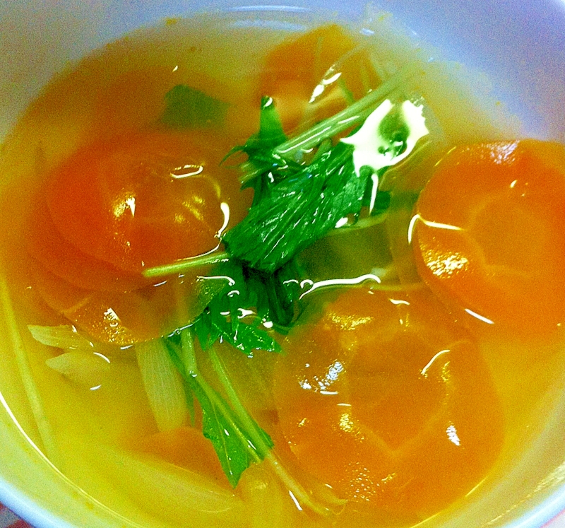 新玉ねぎ、人参、水菜のスープ