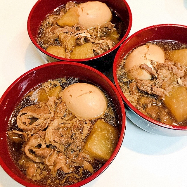 圧力鍋で簡単煮込み☆牛肉と大根とゆで卵の煮物