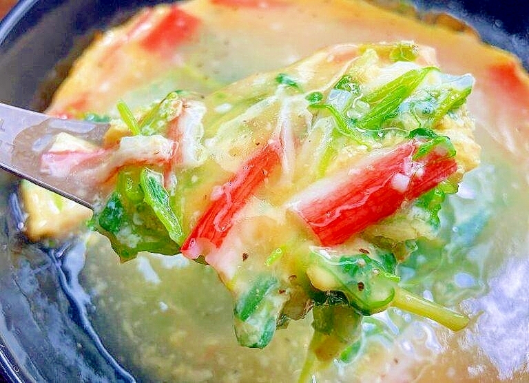 【素朴飯】豆苗入り塩だれカニ玉