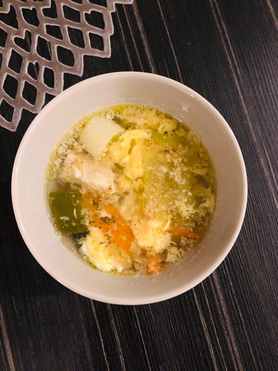 鶏肉とチンゲン菜とねぎの中華玉子スープ