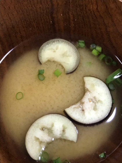 茹でたらなすが三日月みたいな形になってしまいましたが…
ナスのお味噌汁おいしかったです。