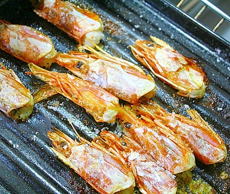 海老の頭の塩焼き
