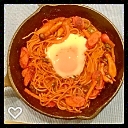 スパゲティナポリタン目玉焼き乗せ