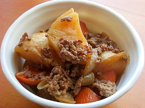 ヘルシー!ルイボスティーで赤身牛ひき肉じゃが♪