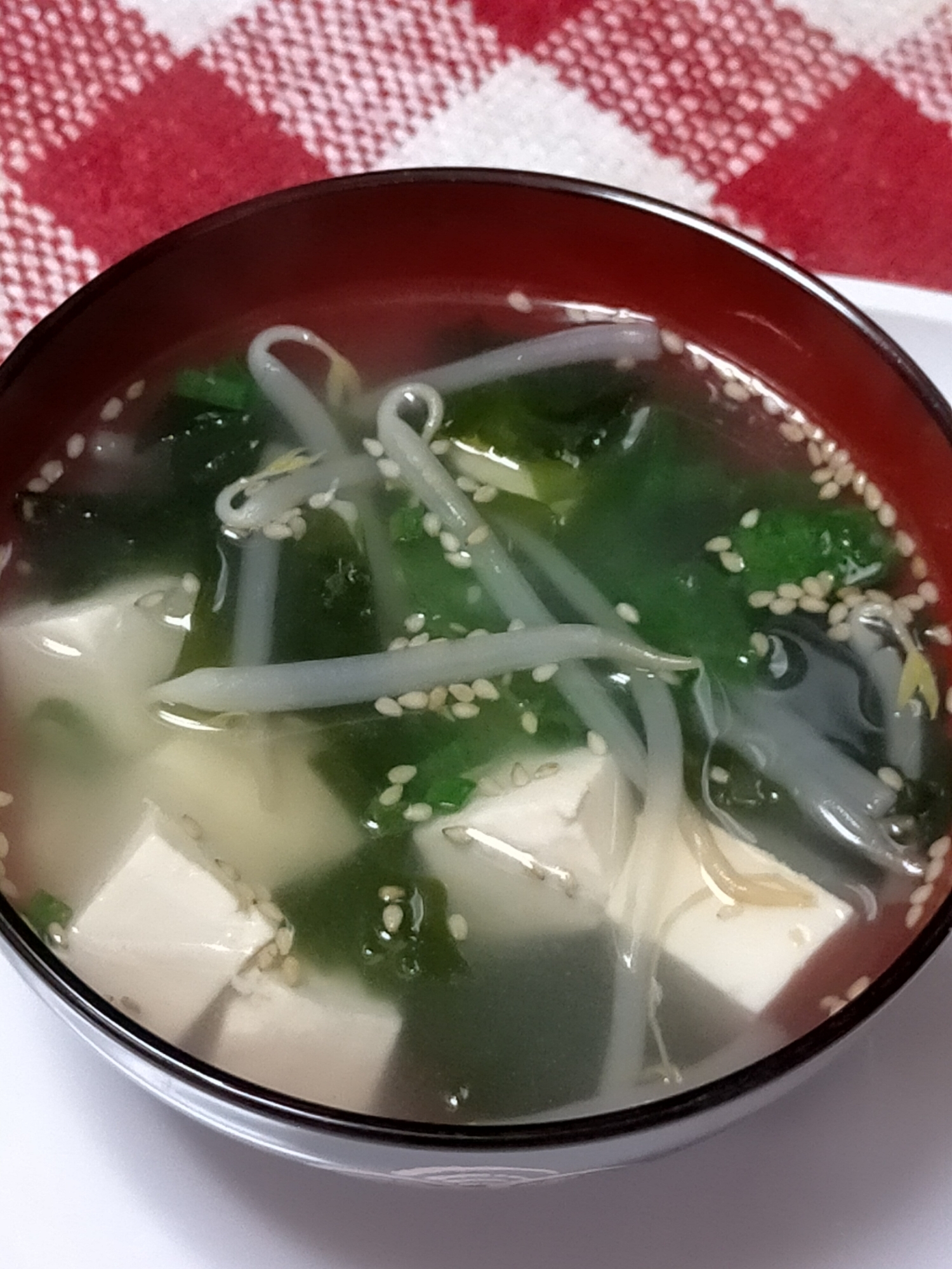 もやし＊ワカメ＊豆腐の中華スープ♪ごまとネギ添え☆