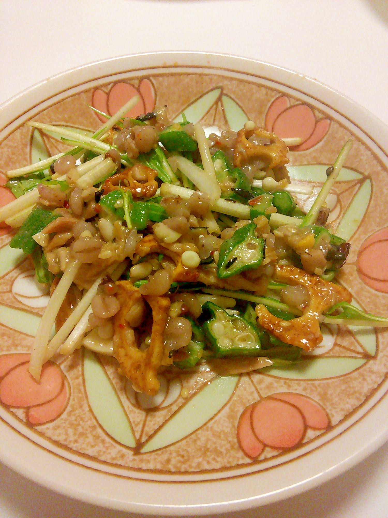 三十雑穀米と水菜とツナとオクラの京風サラダ☆ゆず味