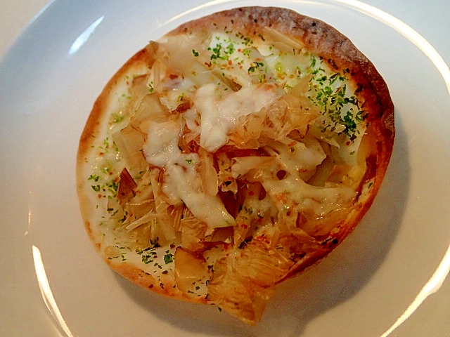 餃子の皮で　牛蒡と生姜の和風ピザ♬