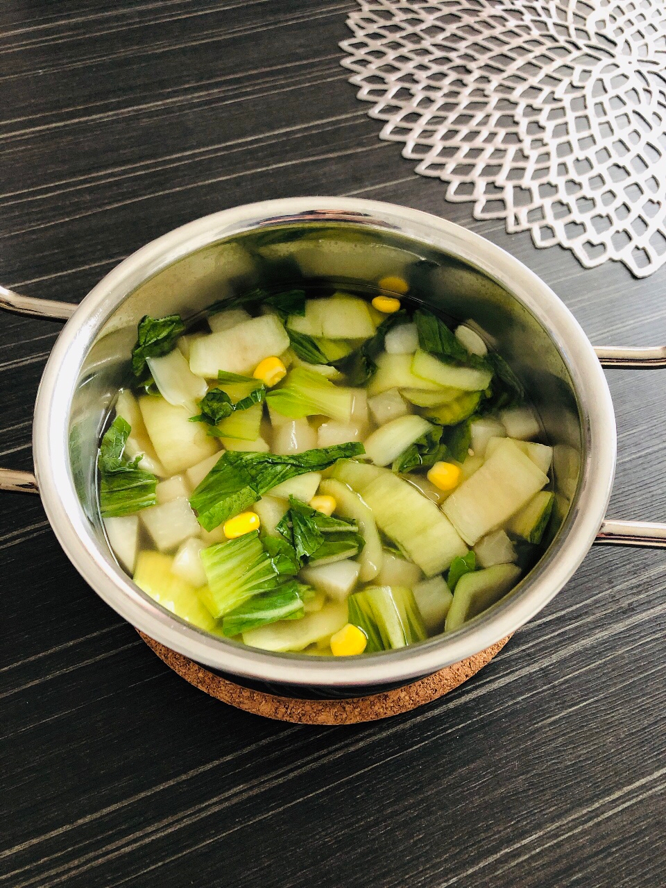 青梗菜と大根とコーンの中華風とろみスープ