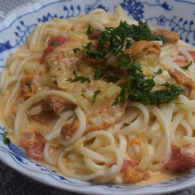 うにとトマトの洋風うどん