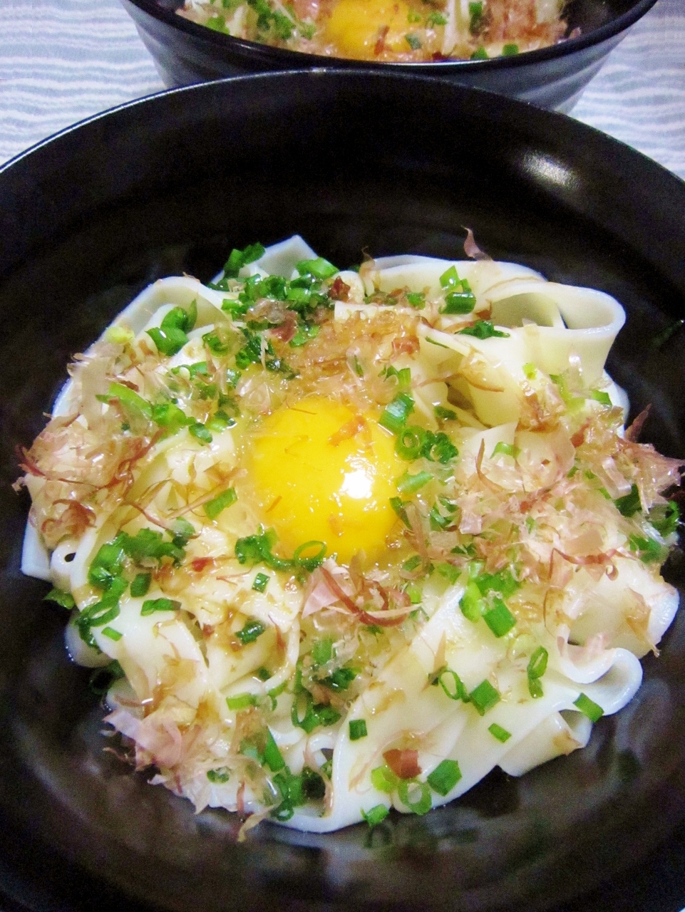 ひもかわｄｅ釜玉うどん レシピ 作り方 By ｙａｍａｔ 楽天レシピ