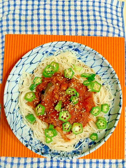 鯖缶詰とトマトの素麺♪