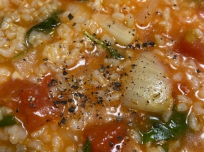 朝ご飯に　野菜ジュースで作る　簡単トマトリゾット