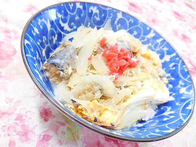 ❤玉葱とサバ水煮缶の卵とじ丼❤
