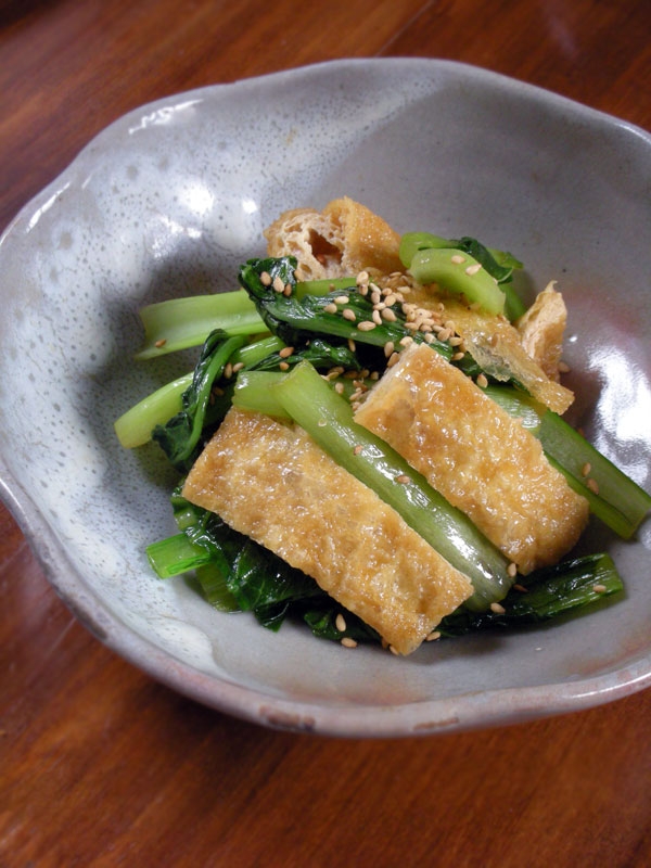 時短おつまみ 小松菜と油揚げのごま風味炒め