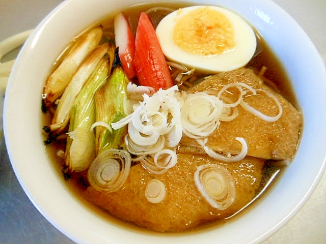 ☆油揚げと焼き葱の温蕎麦☆