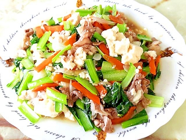 絹ごし豆腐で!豚コマと豆腐のチャンプルー風♪