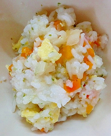 離乳食　炒り卵と２種野菜入り青海苔しょうゆ風味ご飯