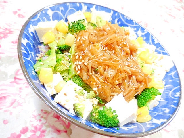 雑穀米de❤ブロコと豆腐となめたけの簡単丼❤
