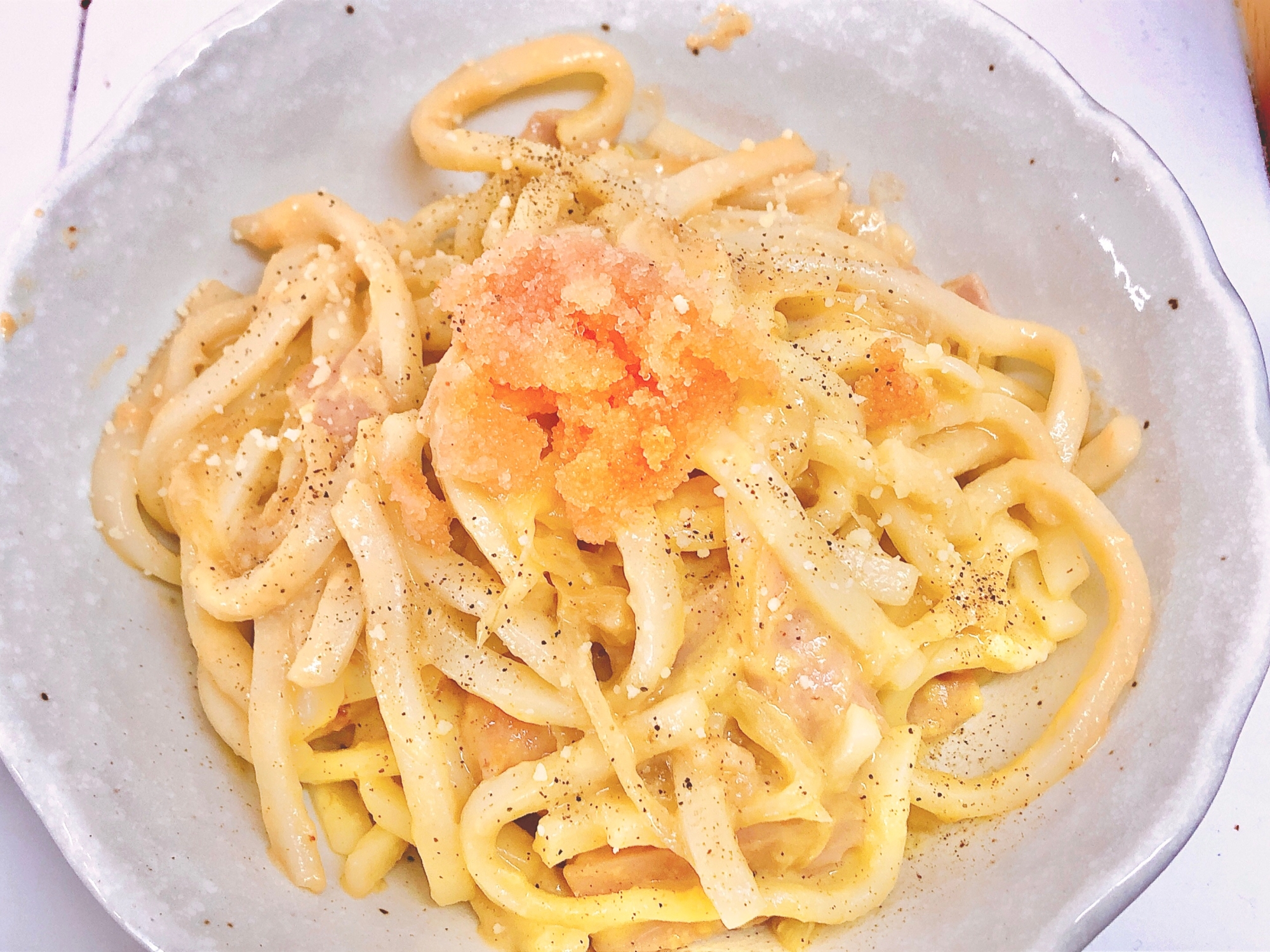 明太カルボナーラうどん