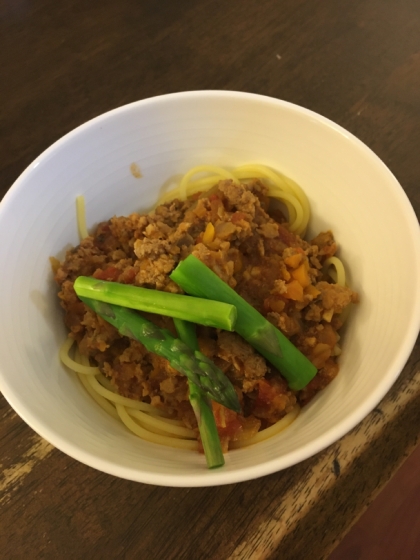 鷄ミンチでミートソース初挑戦です。あっさりと美味しくいただきました。