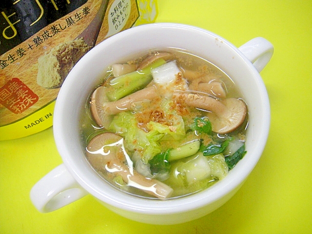 白菜としめじ小松菜の生姜風味スープ