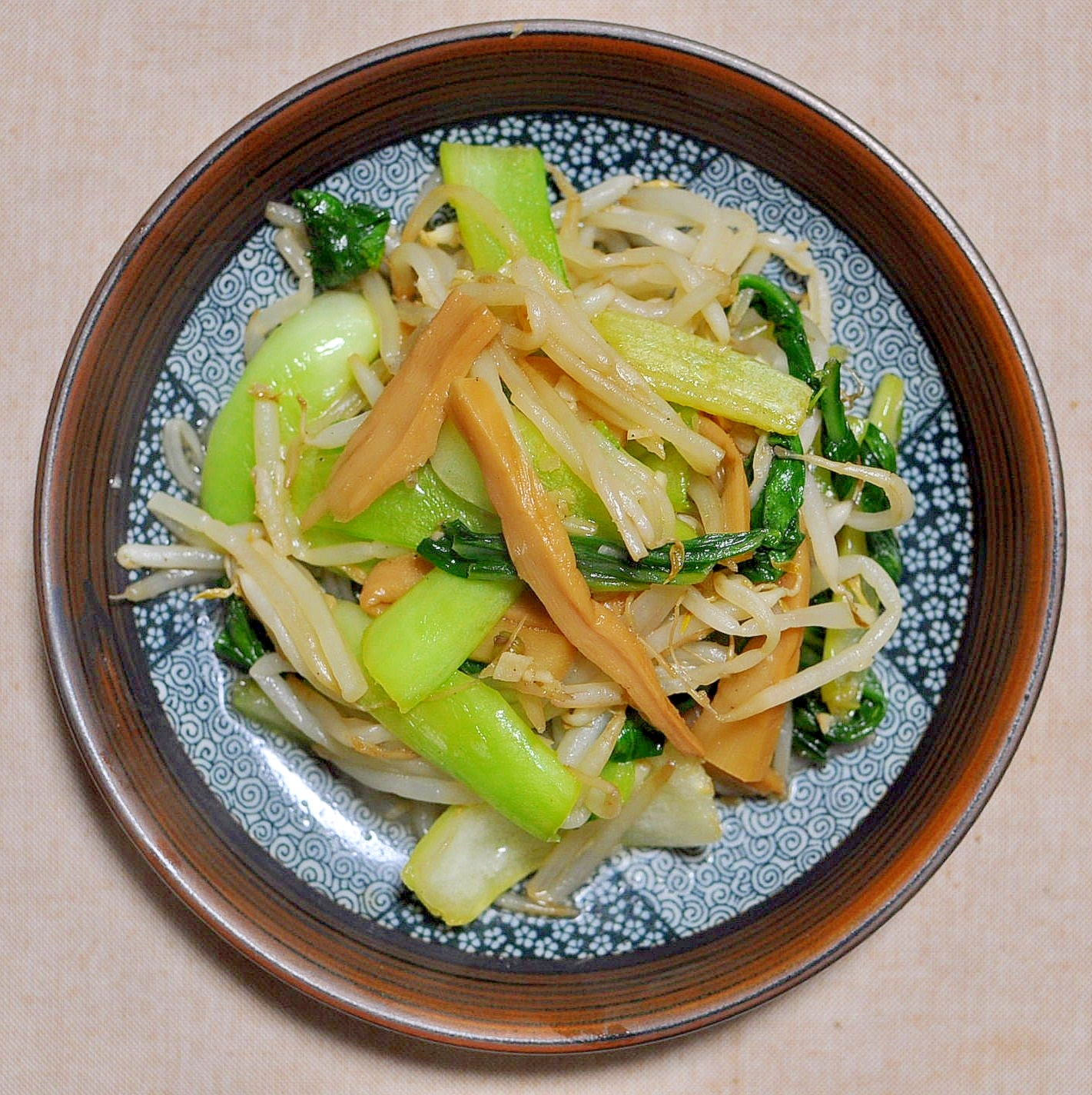 メンマとチンゲン菜ともやしの炒め煮