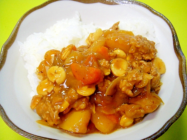 押し大豆とじゃがいもひき肉のカレー