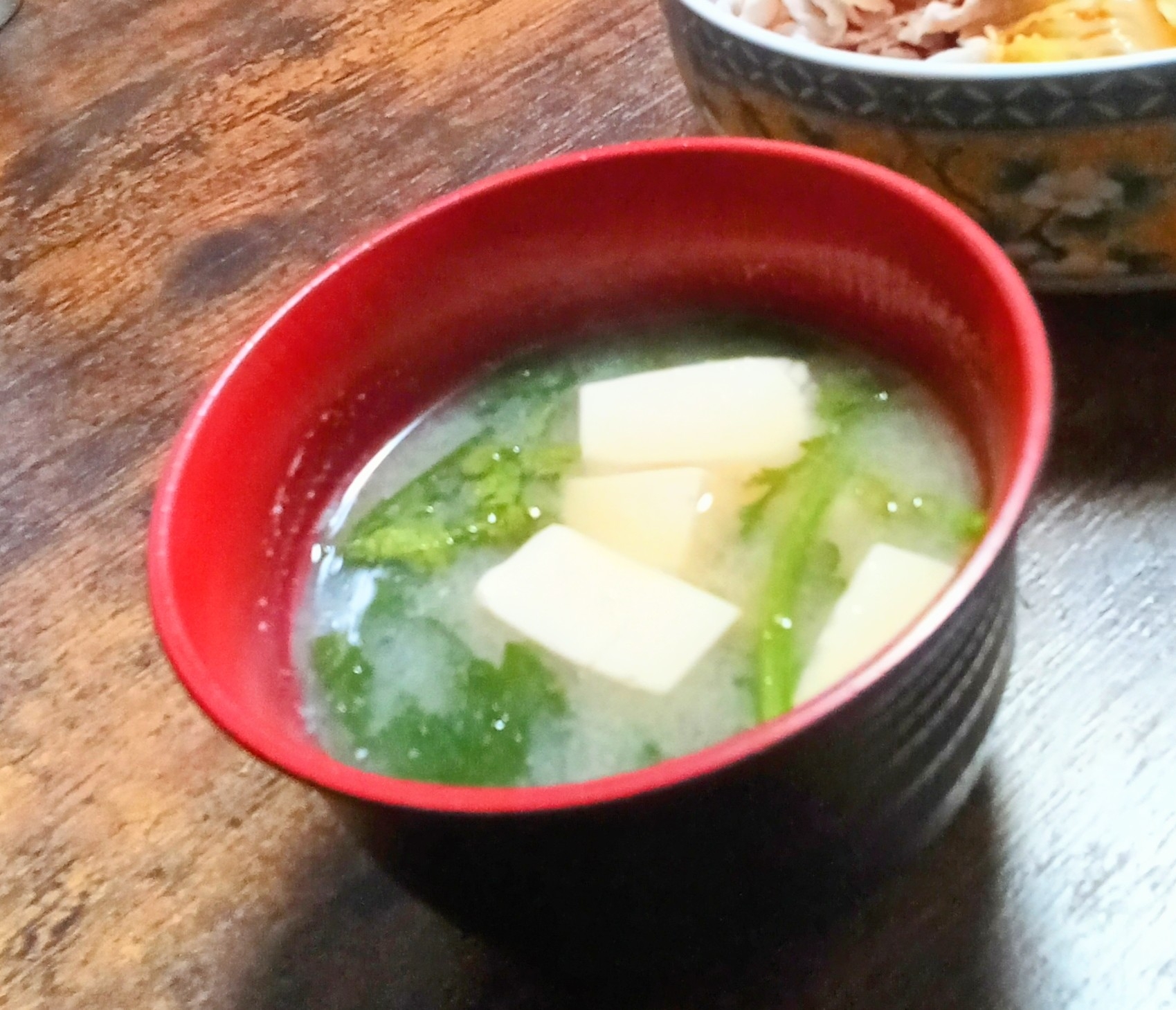 春菊と豆腐のお味噌汁！